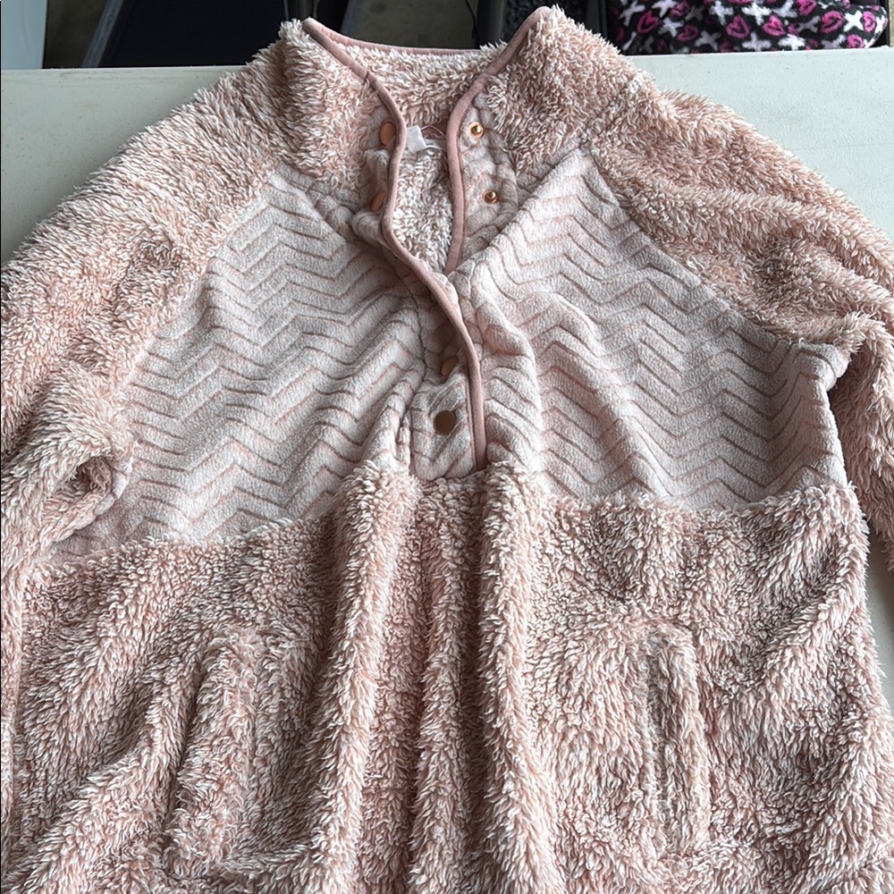 Maurices Pink Chevron Fleece Hoodie